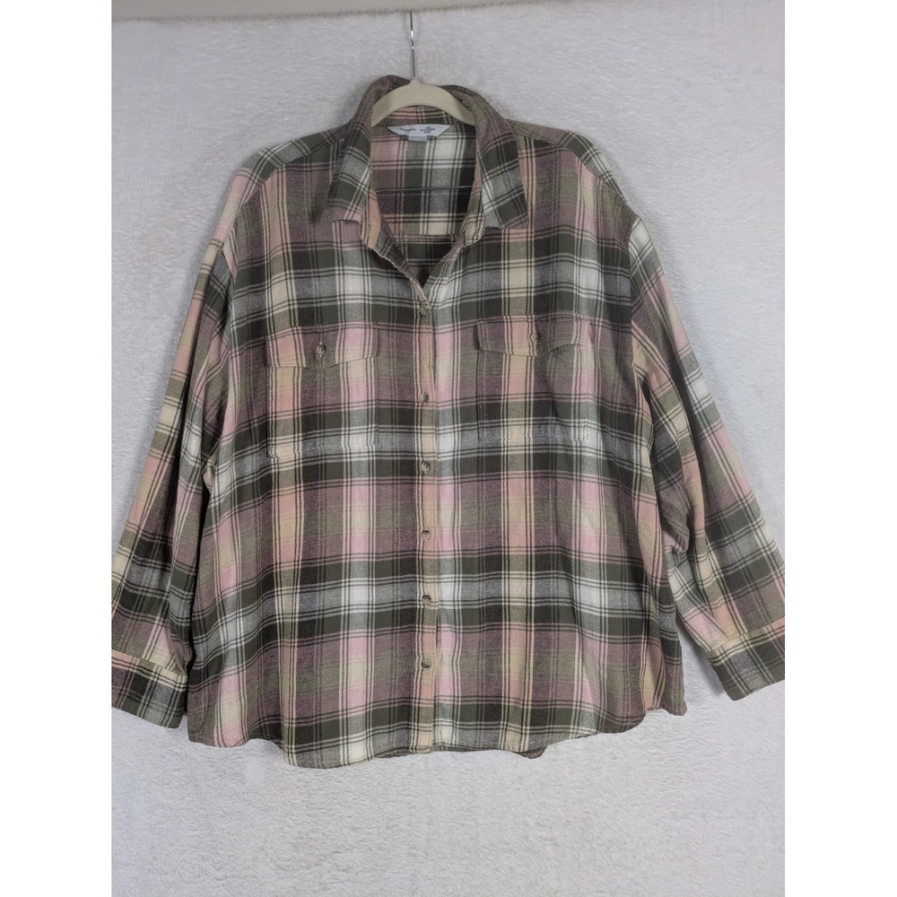 Old Navy The Boyfriend Shirt Women's XL Pink Green Plaid Oversized Button Up
